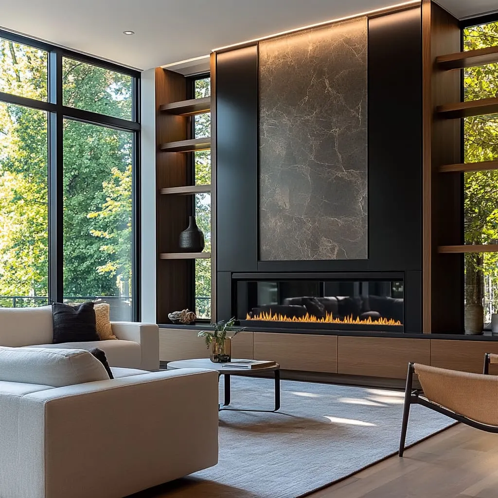 Kandallós pihenőzóna modern enteriőrben